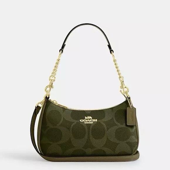 NWT Coach Outlet Teri Shoulder Bag Signature Canvas CAL51 IMOLV Olive - Picture 7 of 12